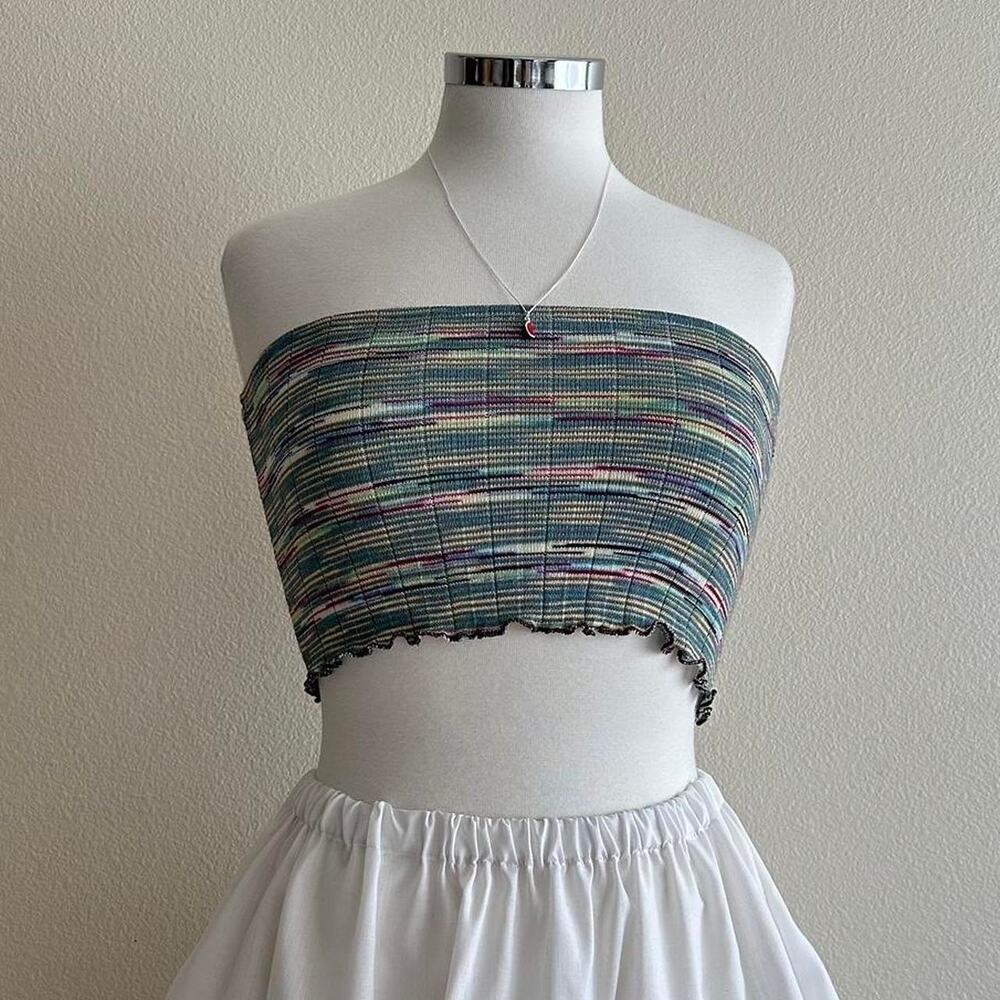 handmade blue green multi color striped bandeau